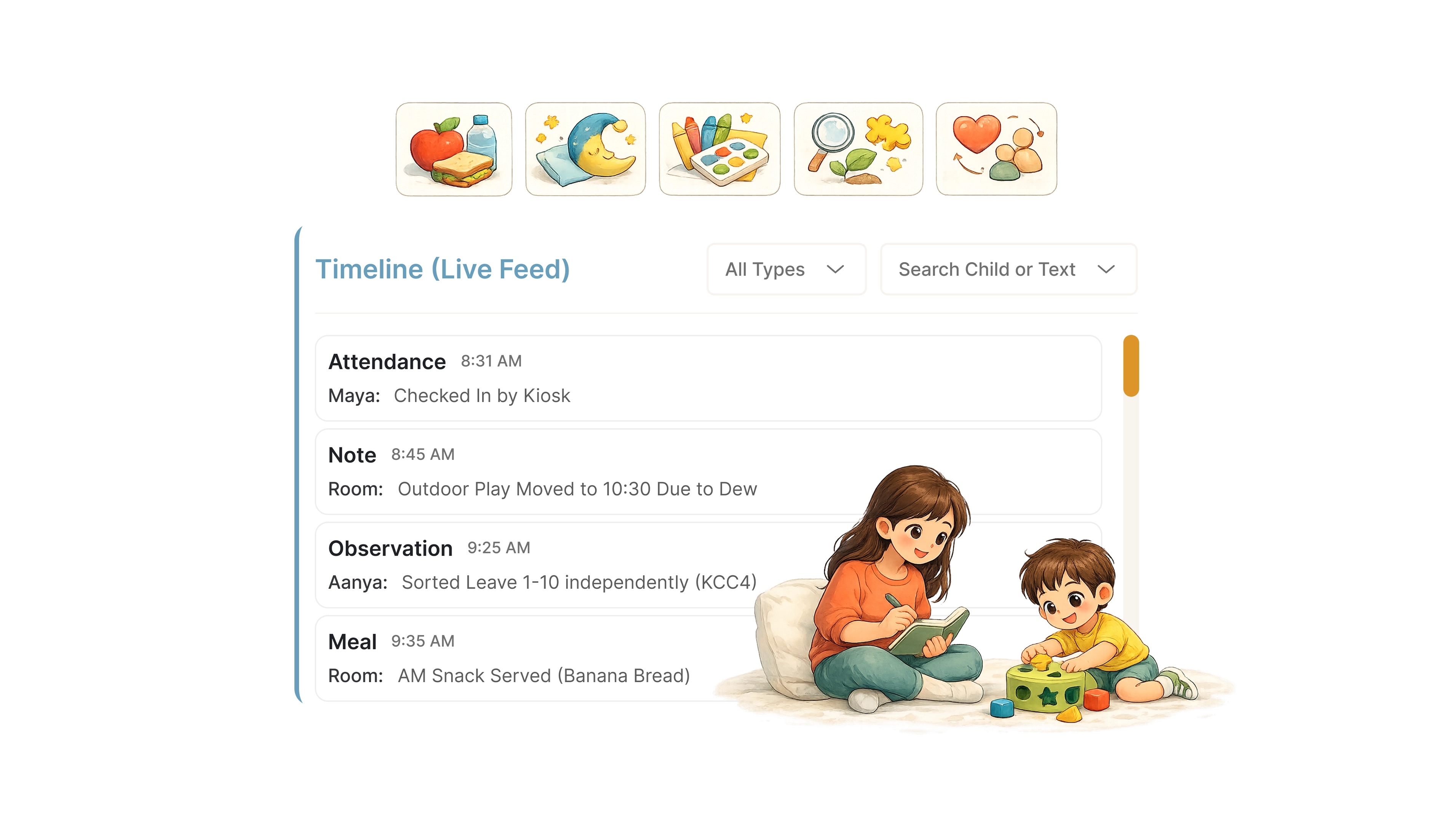 Tracking daily activities with childcare software